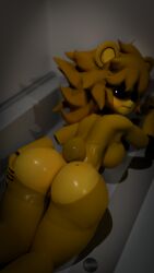 2024 3d_(artwork) ass_focus ass_grab bathroom bathtub big_ass blender curvy female female_only five_nights_at_freddy's fnaf furry highres huge_butt looking_at_viewer mole_on_ass nervous pussy_peek rule_63 solo solo_focus tail type_0 type_0_(cryptiacurves)