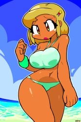 absurdres angol_mois bikini blonde_hair brown_eyes dark_skin female gyaru hair_ornament hairclip highres keroro_gunsou odei_sb short_hair swimsuit