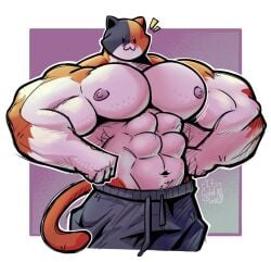 bara breasts cat_ears cat_humanoid cat_tail feline fortnite furry furry_focus furry_only furry_solo its_coldpizzart male male_focus male_only meowscles_(fortnite) pecs solo solo_focus solo_furry solo_male sweatpants