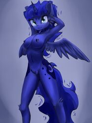 2014 anthro anthrofied blue_eyes blue_fur blue_hair breasts cutie_mark equine female friendship_is_magic fur hair long_hair mammal my_little_pony navel nipples nude princess_luna_(mlp) solo vertiliago