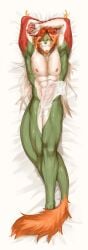 abs absurd_res anthro areola arknights beard cgu0906 dakimakura dakimakura_design dragon facial_hair genitals green_body hair hi_res horn humanoid_genitalia humanoid_penis hypergryph looking_at_viewer lying male muscular muscular_anthro muscular_male mythological_creature mythological_scalie mythology on_back penis scalie solo studio_montagne tail wei_yenwu_(arknights) white_body