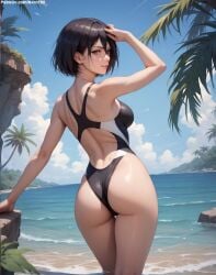 1girls 2d ai_generated ass athletic athletic_female attack_on_titan back_view bare_shoulders belly big_breasts black_eyes black_hair bob_cut curvy curvy_figure cute cute_face detailed eyelashes eyeshadow female female_only fit fit_female focus high_quality large_breasts legs light-skinned_female light_skin lips lipstick looking_at_viewer makeup mascara medium_breasts medium_hair midriff mikasa_ackerman nero100 outdoors pale-skinned_female pale_skin posing seductive seductive_look shingeki_no_kyojin short_hair six_pack stable_diffusion swimsuit tagme thick_thighs thighshair_between_eyes