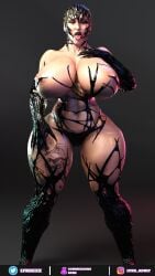 1girls 3d big_breasts black_hair black_lipstick breasts celebrity female female_only huge_breasts lipstick lykoxxx marvel marvel_comics muscular muscular_female nipples real_person rhea_ripley solo solo_female spider-man_(series) symbiote thick_thighs tongue tongue_out wide_hips wwe