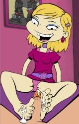 1boy 1boy1girl 1girls all_grown_up angelica_pickles anonymanonymus blonde_hair clothed_female clothing cum cum_on_feet female foot_fetish footjob partial_male penis
