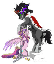 2014 alicorn animal_genitalia balls bondage bondage bound chains closed_eyes crown cum cum_on_face duo equine fangs female feral forced friendship_is_magic green_eyes grin horn horsecock keihound king_sombra_(mlp) male mammal my_little_pony open_mouth oral penis princess_cadance_(mlp) rape restrained straight unicorn wings