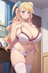 ai_generated artist_request blonde_hair blue_eyes bra curvaceous curvy_female galko gigantic_breasts gyaru hair_bun hair_ornament huge_breasts long_hair looking_at_viewer massive_breasts oshiete!_galko-chan side_ponytail stable_diffusion thick_female thick_thighs thighs voluptuous