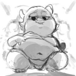 1:1 2024 anthro bikini bikini_thong bikini_top bite biting_lip biting_own_lip bottom_view breasts buckteeth chinchilla chinchillid chip_chilla_(series) clothing female greyscale half-closed_eyes looking_at_viewer mammal monochrome narrowed_eyes navel nipples rodent shamelesss solo swimwear teeth yaya_chilla