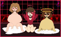 bete_noire betty_noire big_belly breasts brown_hair cum dizzy glasses glitchtale inflation long_hair naked no_pants nude red_hair red_shirt semen short_hair z!betty zixy