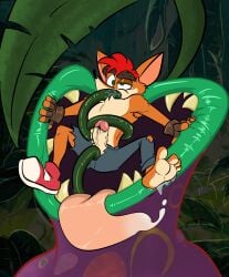 2023 anthro crash_(series) crash_bandicoot erect_penis erection furry furry_male male male_only man-eating_plant_(crash_series) marsupial maverickk_(artist) non-human non-human_only one_shoe_on penis skinny tagme tentacle toony torn_clothes veiny_penis young