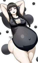 1girls ass atlus belly big_belly black_hair black_lips black_lipstick blunt_bangs competition_swimsuit female hips hips_wider_than_shoulders hyper_belly megami_tensei nipple_bulge nipples nipples_visible_through_clothing one-piece_swimsuit pale_skin pregnant ready_to_pop red_eyes sado_art shin_megami_tensei shin_megami_tensei_iv shin_megami_tensei_iv_final solo swimsuit toki_(shin_megami_tensei_iv_final)