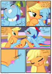 2girls anus applejack_(mlp) blush clitoris close-up comic cowboy_hat dialogue edit english_text equine female female_only feral freckles friendship_is_magic green_eyes hair hat hi_res hisexpliciteditor horse mammal multicolored_hair my_little_pony pegasus pony pussy pyruvate rainbow_dash_(mlp) sex sex_toy spa spread_legs spreading text tribadism vibrator wing_boner wings yuri