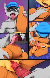 2014 anthro areola blue_hair breast_grab breast_lick breasts canine carmelita_fox clitoris comic duo erection female forced fox hair hat licking male mammal nipples nude one_eye_closed open_mouth orange_eyes penis pussy pussy_juice pussy_juice_string raccoon sex sly_cooper sly_cooper_(series) smooth_fur straight thefuckingdevil tongue tongue_out vein