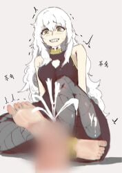 censored excalibur_(player) female footjob gold_eyes legwear legwrap libur_(player) light-skinned_female light_skin long_hair player_(oh_hyeon-jun) yellow_eyes