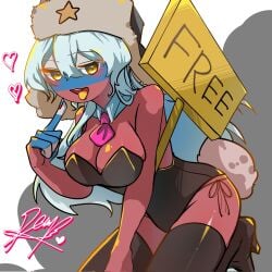 big_breasts breasts bunnysuit cleavage colored_nails countryhumans countryhumans_girl female female_focus female_only open_mouth rena195728 russia_(countryhumans) sign solo solo_female thighhighs thighs tongue tongue_out