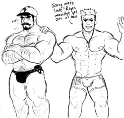 2boys bara beard body_hair bulge chest_hair dilf duo duo_focus facial_hair hairy hairy_male juggermelon male_only muscular muscular_male overwatch overwatch_2 reaper soldier_76 speedo standing undearwear