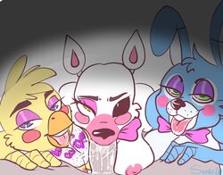 animatronic anthro avian beak bib blue_eyes breasts canine chicken collaborative_fellatio cum fellatio female five_nights_at_freddy's five_nights_at_freddy's_2 foursome fox fox_ears green_eyes group group_sex human humanoid interspecies jeremy_fitzgerald_(fnaf) lagomorph large_breasts looking_at_viewer machine male male_pov mammal mangle_(fnaf) mechanical nipples oral oral_sex penis pov pov_eye_contact rabbit rabbit_ears robot rule_63 saliva saliva_on_penis sex smile sonne straight teamwork tongue tongue_out toy_bonnie_(fnaf) toy_chica_(fnaf) yellow_eyes