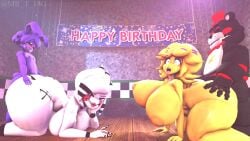 2boys 2girls 3d big_breasts black_body black_nipples bonnie_(cally3d) bonnie_(fnaf) bored_expression bored_sex chica_(cally3d) chica_(fnaf) contest dissappointed_look ecstasy femboy femboydom five_nights_at_freddy's fredina's_nightclub furry lefty_(fnaf) marie_(cally3d) marionette_(fnaf) mr_t_18g orange_nipples pink_eyes pizzeria purple_skin robot_girl tiny_penis white_body white_hair yellow_hair yellow_skin