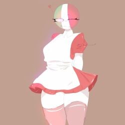 arms_behind_back breasts clothed clothing countryhumans countryhumans_girl davidpe female female_focus female_only hands_behind_back heart italy_(countryhumans) skirt skirt_lift thick_thighs thighhighs thighs wink winking_at_viewer