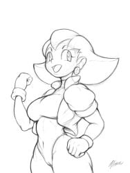 1girls big_breasts breasts busty cameltoe child_bearing_hips covered_navel female female_only large_breasts legs leotard mega_man mega_man_legends monochrome open_jacket sensual smile solo thick_thighs thighs tron_bonne voluptuous zframe