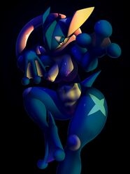 2014 amphibian anthro areola big_breasts black_background blue_skin breasts elpatrixf female greninja hi_res looking_at_viewer nintendo nipples non-mammal_breasts nude plain_background pokemon pokemon_(species) pussy solo tongue video_games webbed_feet webbed_hands