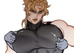 1boy bara_tits big_pecs dio_brando earrings gay joestar_birthmark jojo's_bizarre_adventure male male_nipples male_only moobs muscular_male nipple_pinch stardust_crusaders turtleneck