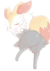 2013 anthro ass black_fur blush braixen canine female feral fox fur hindpaw kajiura mammal nintendo orange_fur paws plain_background pokémon_(species) pokemon pokemon_(species) pussy red_eyes red_fur red_nose solo stick video_games white_background white_fur wood