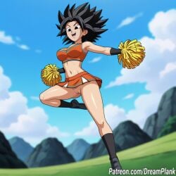 ai_generated black_hair caulifla cheerleader cheerleader_uniform dragon_ball_super dreamplank happy outdoors pussy smile