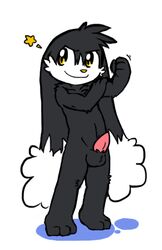 1boy 3_toes 4_fingers anthro balls black_fur erection fur klonoa klonoa_(series) looking_away male male_only oob penis plain_background smile solo standing toes tuft white_background white_fur yellow_eyes