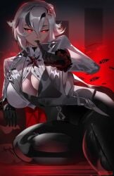 1girls 2026 arlecchino_(genshin_impact) big_breasts clothed clothed_female clothing genshin_impact hourglass_figure looking_at_viewer pale-skinned_female pale_skin red_eyes rogun thick_thighs watermark white_hair