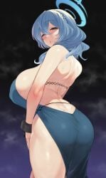 1girls ako_(blue_archive) ako_(dress)_(blue_archive) ass blue_archive blue_eyes blue_hair breasts dress female huge_breasts large_ass light-skinned_female light_skin long_hair naughty_face thick_thighs wide_hips yomomirin