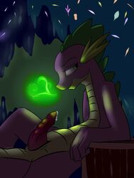 1boy aged_up animal_genitalia anthro dragon erection fire friendship_is_magic genital_slit heart male male_only my_little_pony older patch_(artist) penis precum scalie slit smooth_skin solo spike_(mlp)