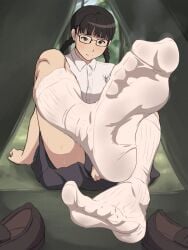 black_hair cute feet foot_fetish glasses japanese_female maku_(l-u) socks