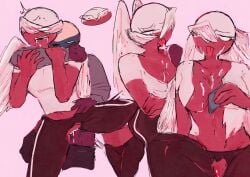 breasts chysmix cleavage countryhumans countryhumans_girl cum cum_in_mouth cum_on_breasts dubious_consent female male male/female nipples oral penetration penis poland_(countryhumans) ripped_clothing russia_(countryhumans) sex standing track_suit vaginal_penetration wings