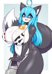 big_breasts breasts canine cow_print cowbell cowkini female furry hanul huge_breasts milk tagme tailzkim thick_thighs wide_hips