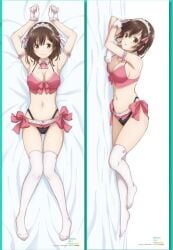 armpits bare_belly bare_shoulders belly_button blush bra breasts brown_hair dakimakura dakimakura_design feet gloves hair_ornament hige_wo_soru._soshite_joshikousei_wo_hirou. long_hair maid_outfit mouth_closed official_art ogiwara_sayu open_mouth panties smile socks thigh_socks thighhighs thighs white_socks