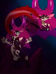 1girls 2023 aurora_bruegger blue_background corruption horns i0yf living_clothes long_hair original original_character parasite pink_hair symbiote tagme tentacle