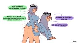 1futa 1girls 2024 bent_over big_balls big_breasts big_penis bolapistarize bottomless breasts clothed clothed_sex clothing cum cumshot dialogue duo female futa_on_female futanari glasses half-closed_eyes hijab hijab_futa human incest light-skinned_female light-skinned_futanari light_skin lipstick malay_text muslim_female muslim_futa partially_clothed retracted_foreskin sex simple_background standing text translation_request watermark