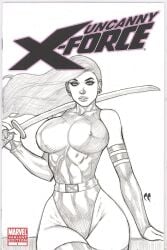 chris_foulkes curvy curvy_figure katana marvel marvel_comics monochrome psylocke thick_thighs