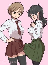 2futas balls big_penis black_hair blush breasts brown_hair clothed clothing comparing_penis dark_hair dickgirl duo erect_penis erection erection_under_clothes erection_under_clothing erection_under_skirt futa futanari glasses huge_cock human light-skinned_futanari light_skin long_hair mostly_clothed nerd nerdy nervous onokanata penis penis_size_comparison penis_size_difference round_glasses school_uniform schoolgirl short_hair shy size_comparison skirt smile smiling smug smug_face smug_grin standing thigh_highs thighhighs