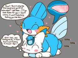 1boy 2024 ambiguous_gender anal anal_penetration anal_sex blue_balls blue_body blue_skin blush closed_eyes cute daunting_dusk_encouraging_dawn english_text fakemon fins generation_3_pokemon grey_background heart interspecies komatosse male mudkip multi_arm multi_limb no_humans on_bottom on_top penis petting petting_head pezi pink_penis plain_background pokémon_(species) pokemon pokemon_(species) pokemon_rse sea_slug self_upload simple_background tapering_penis text text_bubble uwoshii white_body white_skin