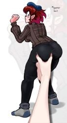 ass ass_grab bent_over big_ass blush breasts brown_hair cheek_grabbing_material_(meme) edit friday_night_funkin girlfriend_(friday_night_funkin) grabbing korean_nooby(artist) looking_back meme millie_(mistful_crimson_morning) pov pov_hands short_hair socks squeezing