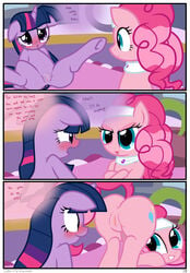 2girls anus ass blush comic dialogue edit english_text equine female female_only feral friendship_is_magic hi_res hisexpliciteditor horn horse mammal my_little_pony pinkie_pie_(mlp) pony presenting pussy pussy_juice pyruvate spa spread_legs spread_pussy spreading text twilight_sparkle_(mlp) unicorn yuri