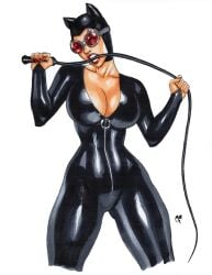 batman_(series) big_breasts black_bodysuit bodysuit catwoman child_bearing_hips chris_foulkes curvaceous curvy curvy_body curvy_female curvy_figure dc_comics dominatrix red_glasses selina_kyle thick_thighs white_background