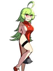 big breasts green_hair momo_(player) player_(oh_hyeon-jun) red_eyes