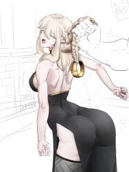 blonde_hair excalibur_(player) female gold_eyes hair_pull libur_(player) light-skinned_female light_skin long_hair medium_breasts player_(oh_hyeon-jun) webtoon yellow_eyes