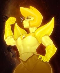 2024 alien facing_away female flexing flexing_bicep gem_(species) gloves looking_at_viewer mr_fuga mrfuga side_eye smirking solo space_background steven_universe tagme tight_clothing yellow_diamond_(steven_universe)