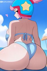 ai_generated ass beach big_ass brawl_stars breasts from_behind heart janet_(brawl_stars) lumilover222 sitting