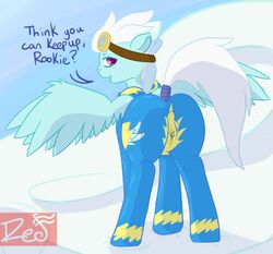 cameltoe cloud dialogue equine female feral fleetfoot friendship_is_magic horse mammal my_little_pony pussy red_note rubber solo stain wonderbolts_(mlp)