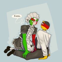 clothing countryhumans fully_clothed gay germany_(countryhumans) italy_(countryhumans) maid_uniform male pastabeer