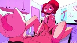 1boy 1boys 1girls adventure_time animated breast cowgirl_position cum cum_on_breasts cum_on_face cum_on_self cumshot doctor examination_table female female_domination female_on_top finn_the_human gaspr glasses handjob naked_male no_sound nude_male pink_hair pink_skin princess_bubblegum tagme video
